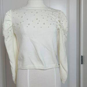High Neck Faux Pearl Accent Top